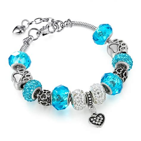 Trendy Love heart Silver Charm pandora Bracelets for women With Exquisite Pendant crystal ...