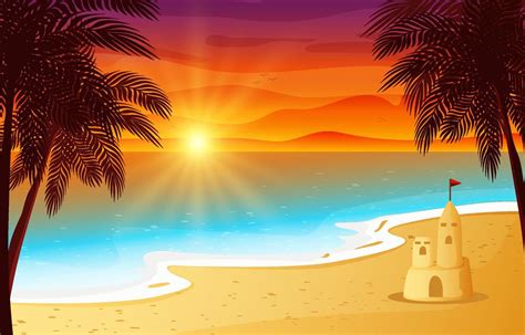 Beach Scenery Background with Sunset View 7222121 Vector Art at Vecteezy