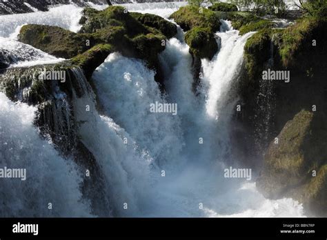 Traunfall waterfall near Desselbrunn, river Traun, Upper Austria ...