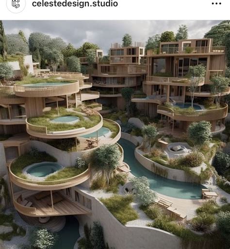 an artist's rendering of a futuristic building with trees and plants on the roof