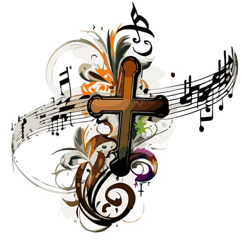 Cross With Music Notes Vector, Sticker Clipart Cross With Music Notes ...