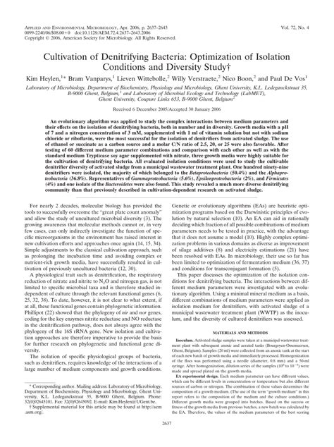 (PDF) Cultivation of Denitrifying Bacteria: Optimization of Isolation ...