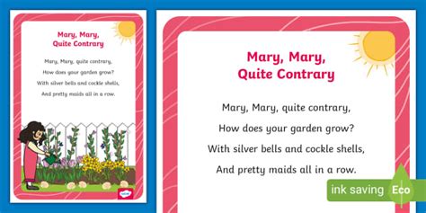 Mary Mary Quite Contrary Nursery Rhyme Poster - Twinkl