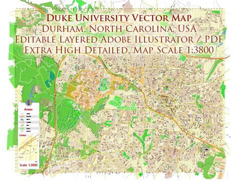 Duke University Durham North Carolina US Map Vector Extra High Detailed ...