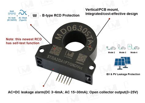 Self-testing RCMU 30mA AC 6mA DC Leakage Current Protection Type B RCD for EV Charger