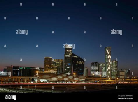 Beautiful New Riyadh Skyline after sunset. Riyadh city towers in KAFD Saudi Arabia Stock Photo ...