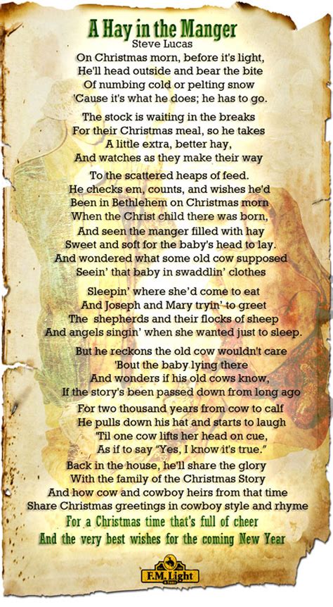 A Hay in the Manger - a Christmas Poem by Steve Lucas - F.M. Light & Sons