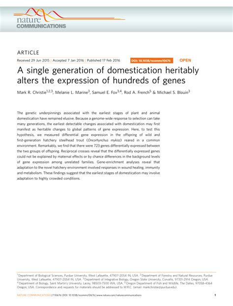 (PDF) A single generation of domestication heritably alters the ...