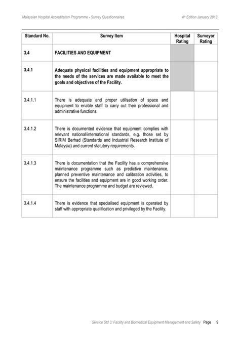 MSQH 4th Edition: Standard 3- Facility and Biomedical Equipment Management and Safety Survey ...