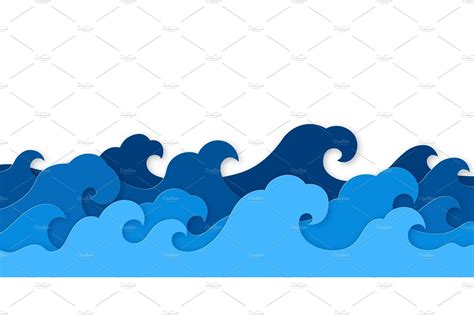 Paper sea waves. Blue water wave by YummyBuum on @creativemarket in ...