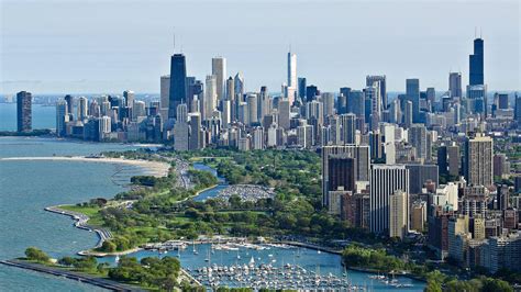 Download Aerial View Morning Chicago Skyline Wallpaper | Wallpapers.com