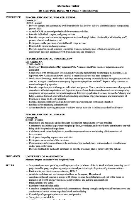 Social Work Resume Psychiatric Social Worker Resume Sample - wikiresume.com