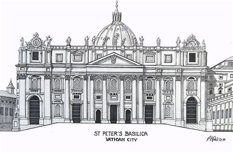 St Peter's Basilica Drawing by Frederic Kohli