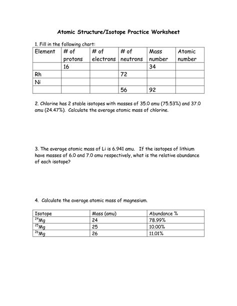 Calculating Isotopes Worksheet - Printable Word Searches