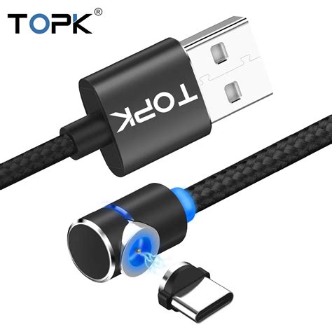 USB Type C Magnetic Cable ,TOPK L Line1 90 Degree L Shape Type C Cable LED Magnet USB C Charging ...