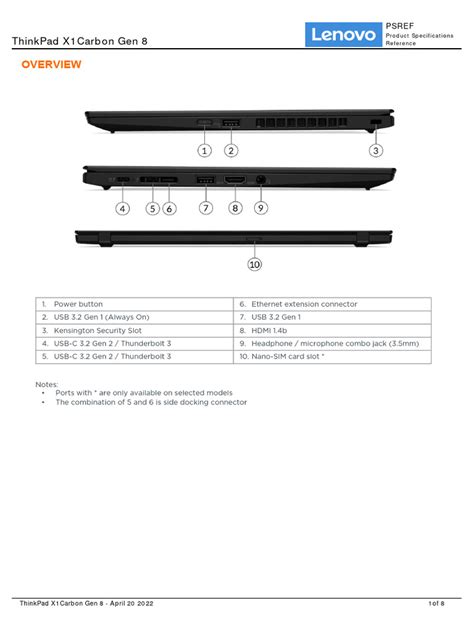 ThinkPad X1 Carbon Gen 8 Spec | PDF | Usb | Computer Engineering