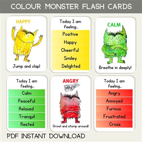 Colour Monster Flash Cards PDF Printable Emotions Behaviour - Etsy ...