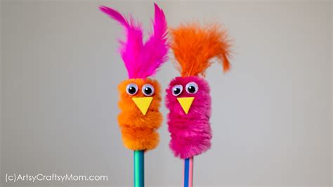 Pipe Cleaner Pencil Topper Bird Craft | Back to School DIY tutorial