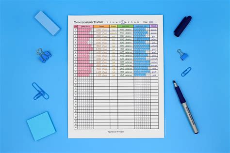 Monthly Health Tracker Printable Chart Daily Wellness - Etsy