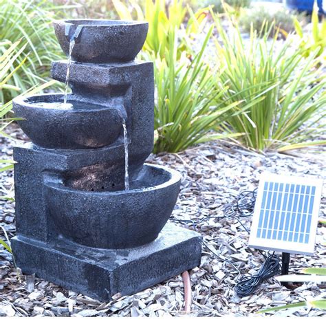 Solar Panel Powered 3 Tiers Casarding Water Fountain Feature with LED Light