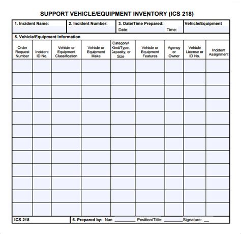 Construction Equipment Inventory Template