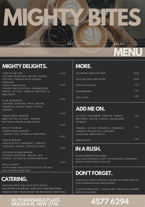 Menu at Mighty Bites fast food, Mulgrave