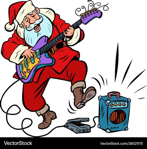 Playing electric guitar santa claus character Vector Image