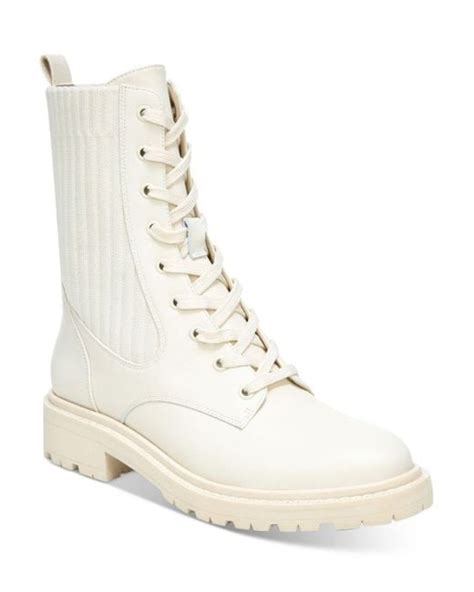 Sam Edelman Leather Lydell Lace Up Combat Boots in Ivory Leather (White) - Lyst