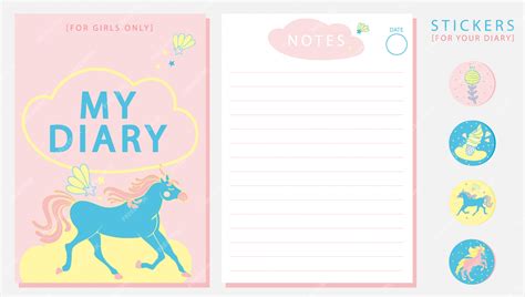 Premium Vector | Cute diary template with paper notes and stickers