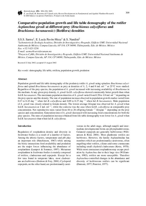 (PDF) Comparative population growth and life table demography of the rotifer Asplanchna girodi ...