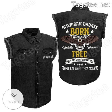 Kid Rock American Badass Born Free Sleeveless Denim Jacket - Tagotee