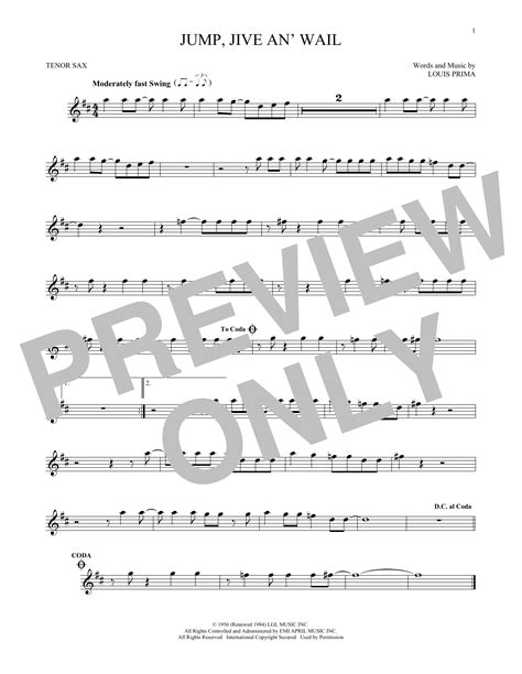 Jump, Jive An' Wail by The Brian Setzer Orchestra Sheet Music for Tenor Sax Solo at Sheet Music ...