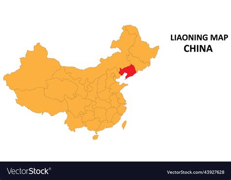 Liaoning province map highlighted on china map Vector Image