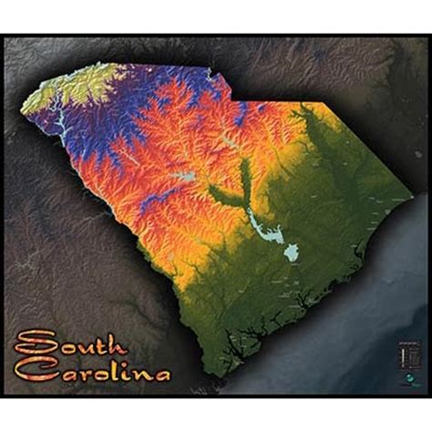 South Carolina Terrain Map | Artistic Colorful Topography