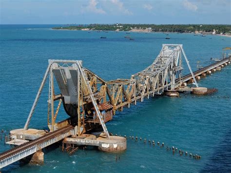 View of Pamban Bridge in Rameshwaram. First Indian Bridge, Which ...