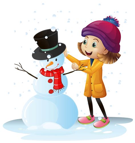 Girl playing in snow with snowman 373328 Vector Art at Vecteezy