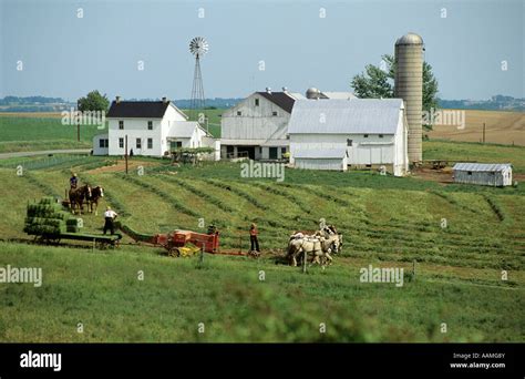 AMISH FARM LANCASTER COUNTY PENNSYLVANIA FARMERS MACHINERY HORSES Stock Photo - Alamy