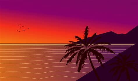 Sunset on the beach illustration, suitable for wall decoration, wallpaper, and background ...