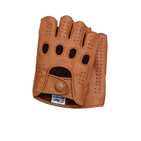 Riparo Men's Reverse Stitched Fingerless Leather Driving Gloves - Cogn