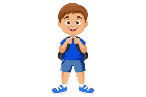 Vector Cartoon Little Boy with Backpack Graphic by rachmat280814 · Creative Fabrica