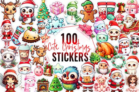 100 Cute Christmas Stickers Graphic by Aspect_Studio · Creative Fabrica