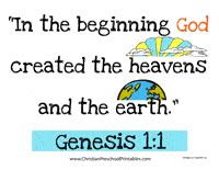 Genesis 1:1 Bible Verse Printables - Christian Preschool Printables