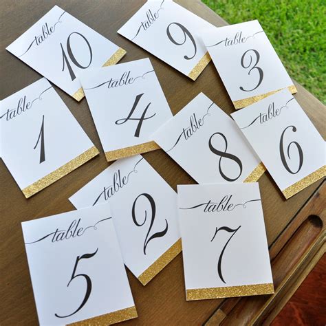 Table Numbers for Wedding Gold. 1-10 or more. Cursive Table Number. Ha ...