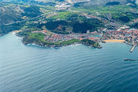 Aerial of Village Castro Urdiales with 2 Piers and Sandy Beach in Cantabria Stock Image - Image ...