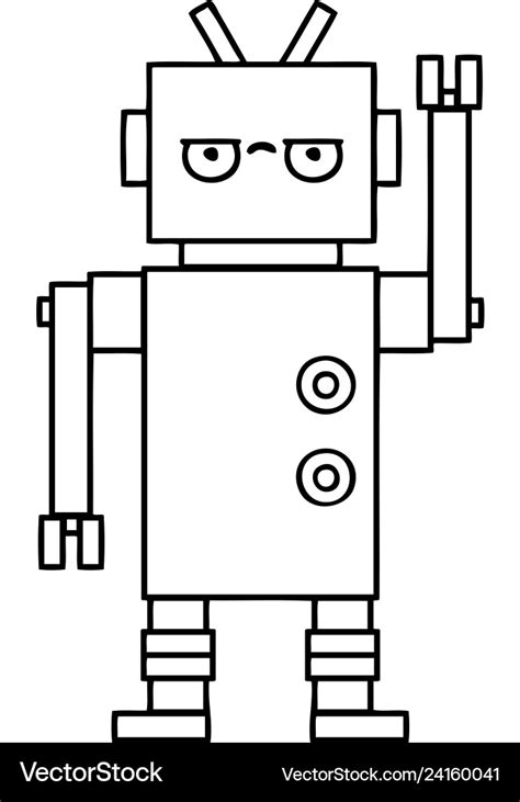 Line drawing cartoon annoyed robot Royalty Free Vector Image