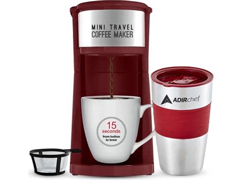 AdirChef Mini Travel Single Serve Coffee Maker & 15 oz. Travel Tumbler ...