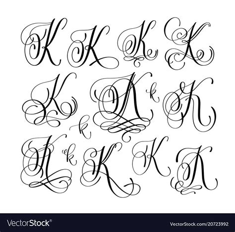 Calligraphy lettering script font k set han Vector Imae | Tattoo lettering fonts, Lettering ...