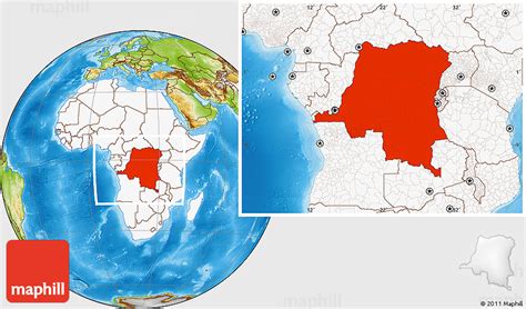 Physical Location Map of Democratic Republic of the Congo, highlighted continent