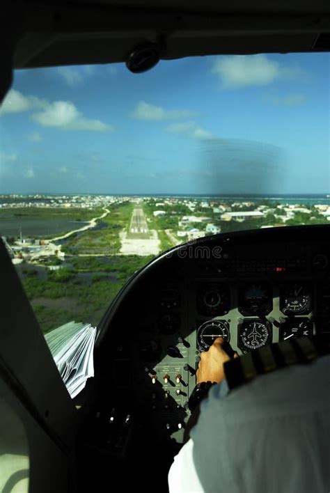 Cockpit View of Plane Landing in Belize Stock Image - Image of travel ...