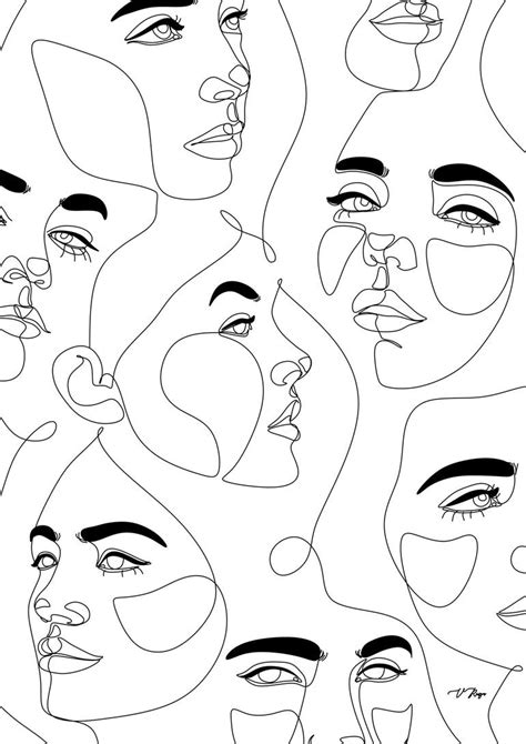 Line art. Abstract Faces Art Prints. Minimalist wall art Mixed Media by ...